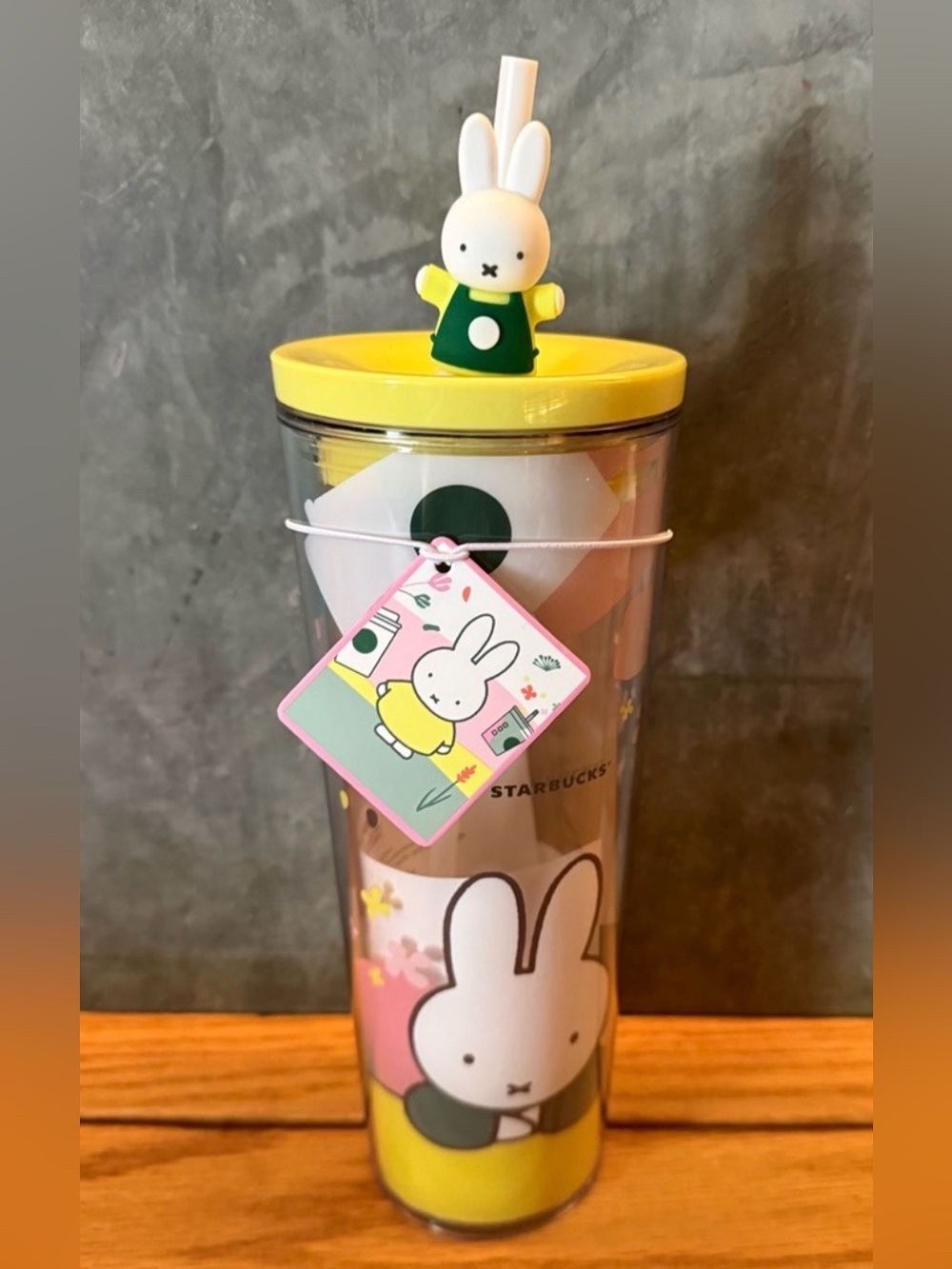 Starbucks Miffy Yellow & Green Acrylic Tumbler with Character Topper